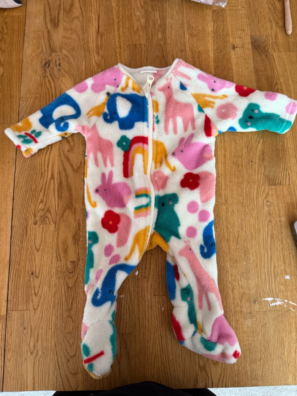 Next UK Baby Plush White Fleece Footie Onesie with cute animal print